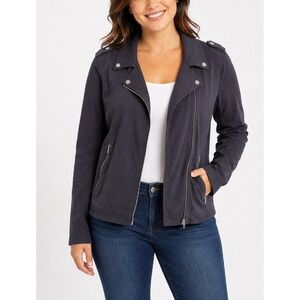 Evereve Moto Jacket Women XL Black Cotton Blend Asymmetric Zip Biker Core